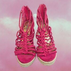 Carlos Pink Woven Wedges